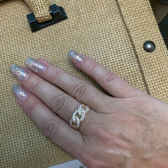 14k Solid Yellow Gold Cuban Link Ring Cz/Crystal - Picture 2 of 10